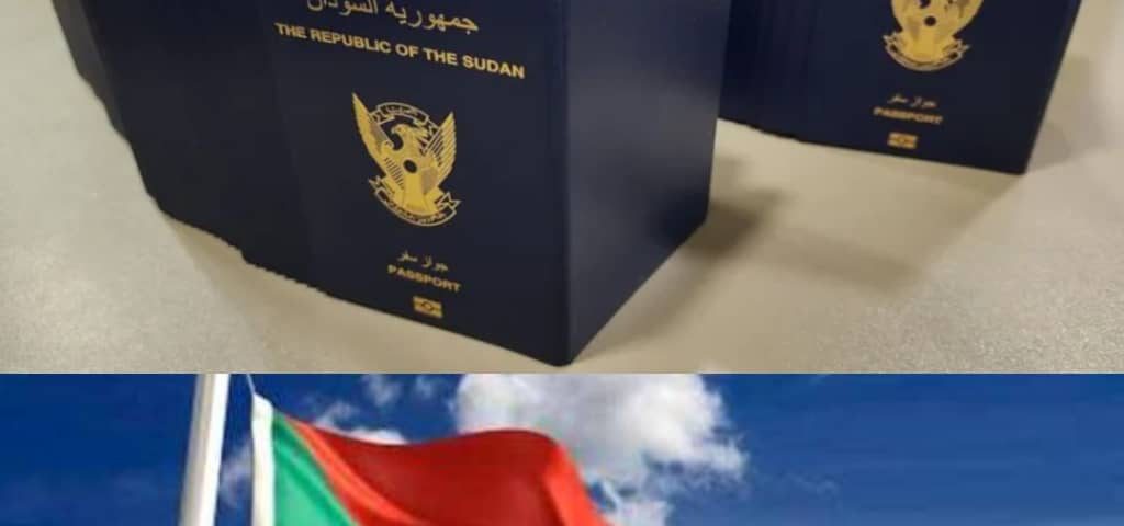 Collage of Sudanese passports with the Sudanese flag