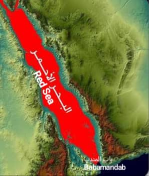 Map of Bab Al-Mandeb Strait and Red Sea