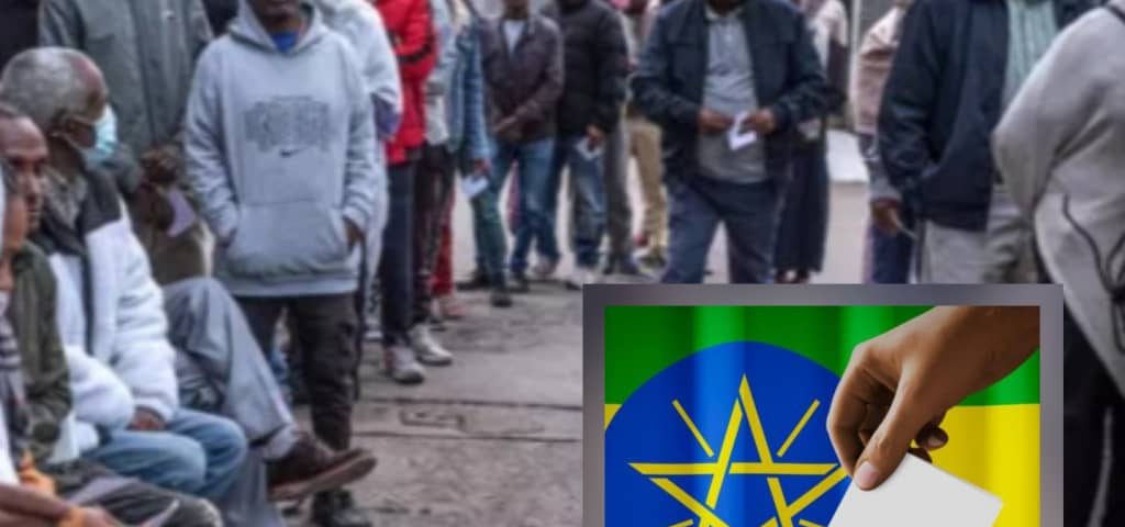 Queues of Ethiopian voters outside a polling station
